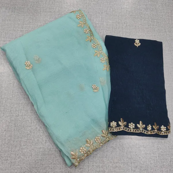 Original Crushed Space silk pearl work with Contrast blouse | SR177